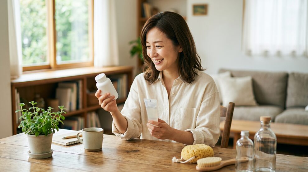 アムウェイの商品を検討する女性